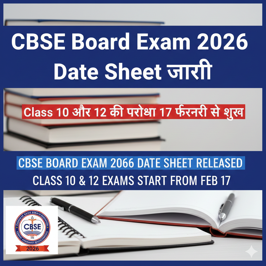 CBSE Board Exam 2026 Date Sheet जारी: छात्रों के लिए बड़ी राहत, 17 फरवरी से शुरू होंगी परीक्षाएं