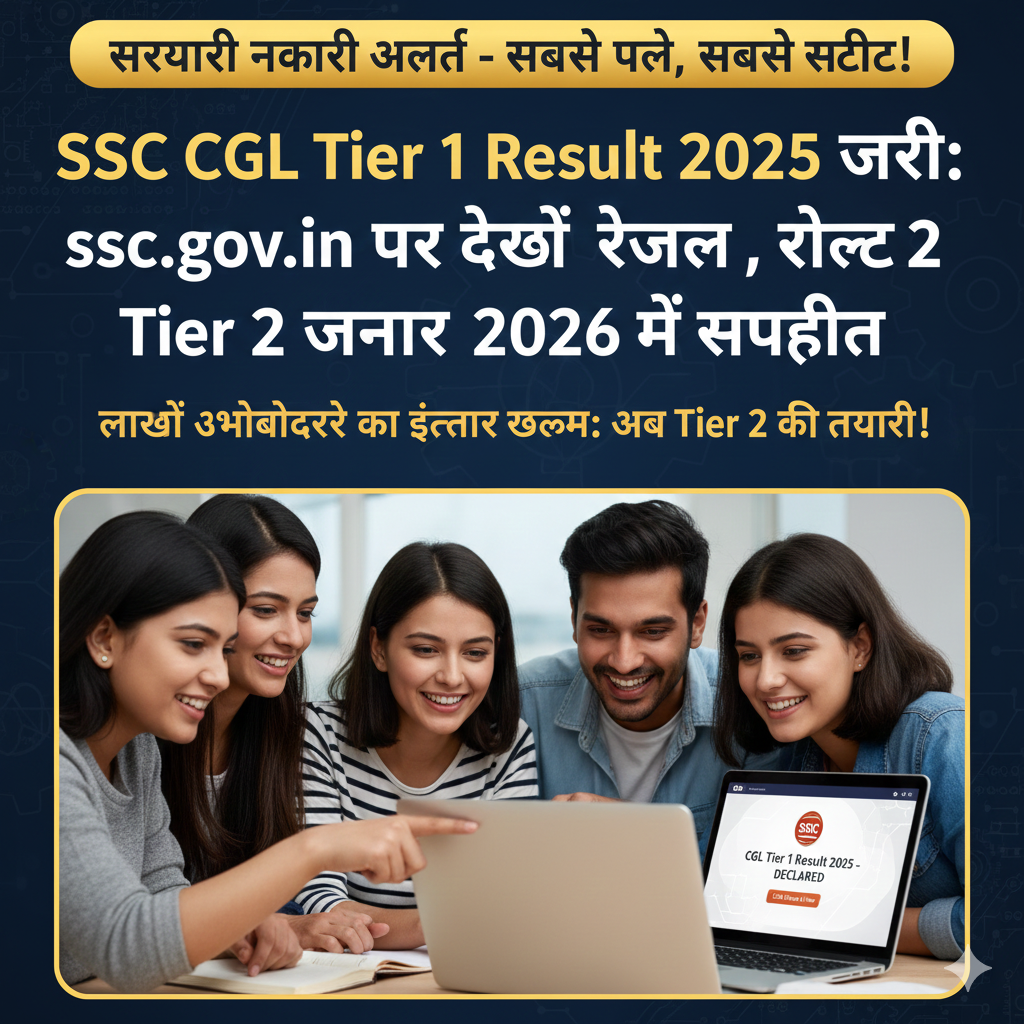 SSC CGL Tier 1 Result 2025 जारी: ssc.gov.in पर देखें रिजल्ट, Tier 2 जनवरी 2026 में संभावित