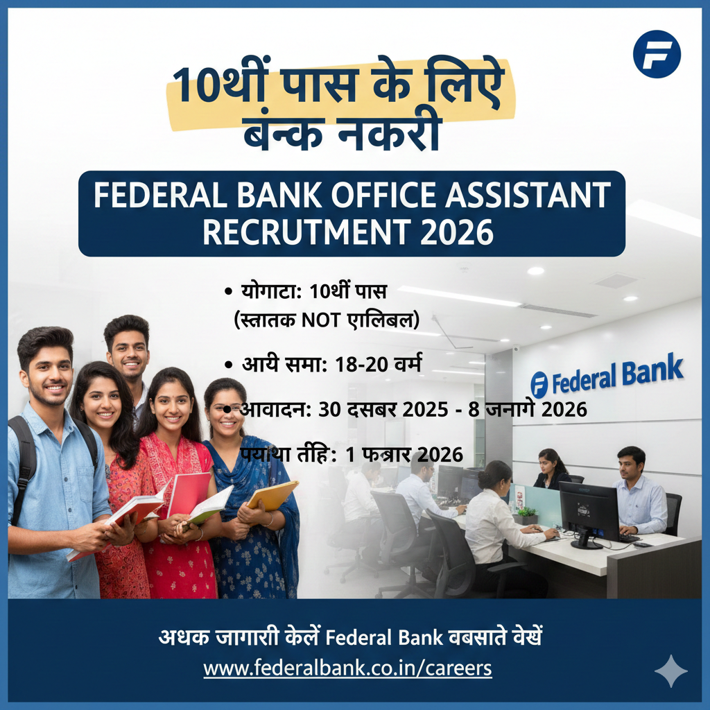 Federal Bank Office Assistant Recruitment 2026 – Best Bank Job for 10th Pass