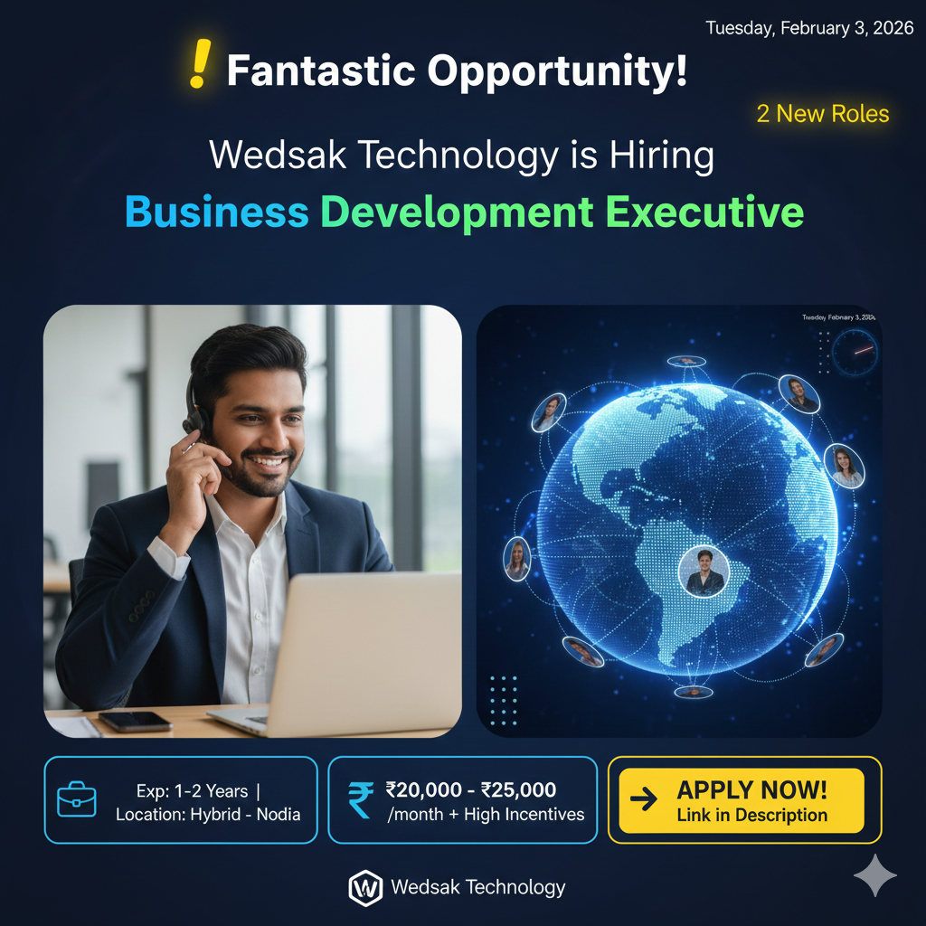 Fantastic Opportunity: Wedsak Technology is Hiring Business Development Executive for 2 New Roles